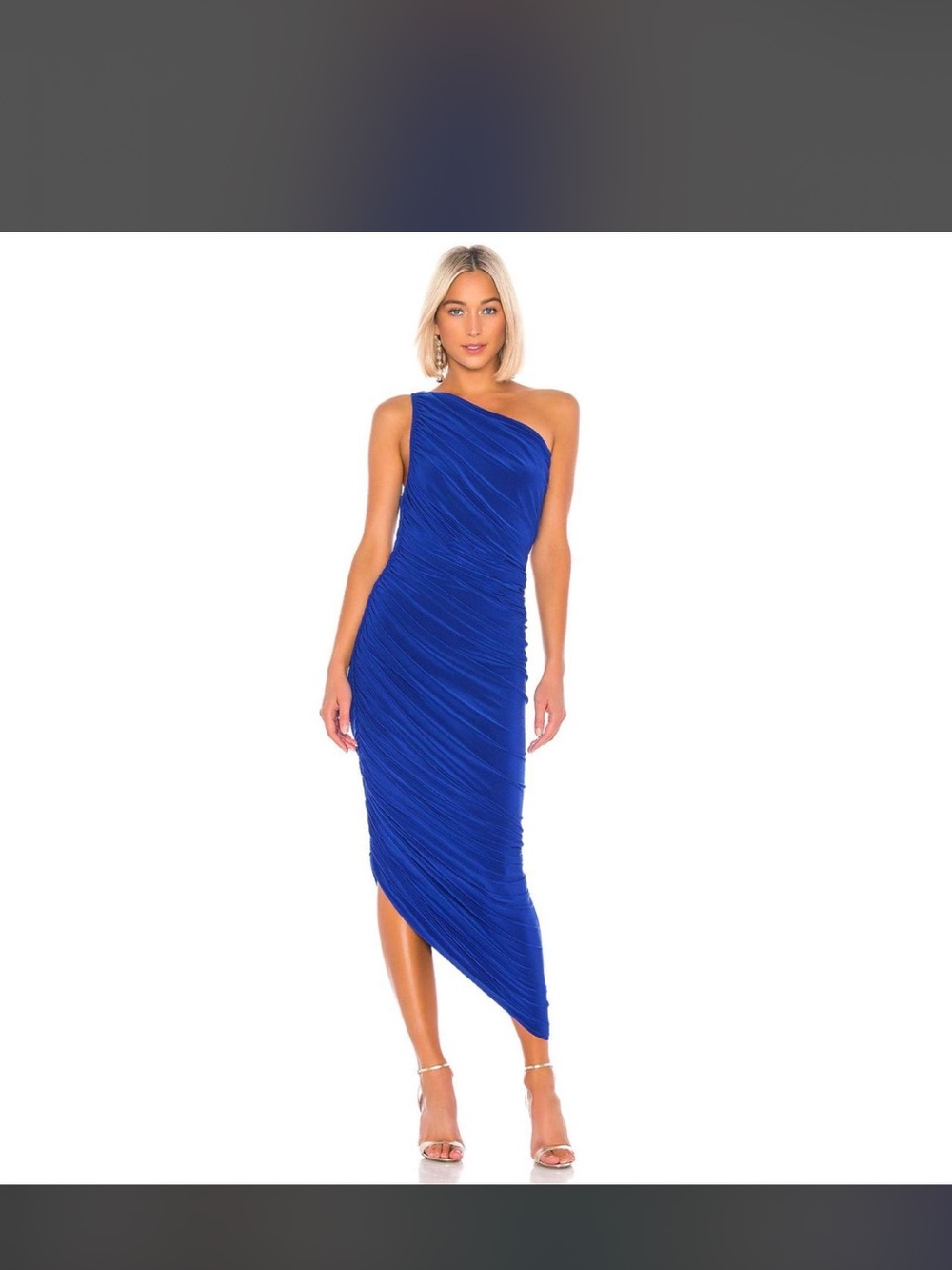 Norma Kamali One-Shoulder Royal Blue Ruched Asymmetric Midi Dress
